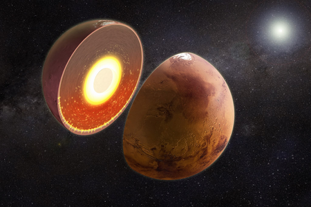 Температура внутреннего слоя Марса на 400°C выше в южном полушарии